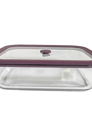 Vt-8516 пищевой контейнер стеклянный с стеклянной силиконовой крышкой, прямоугольный вакуум vittora, 1600мл