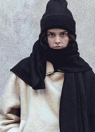 Чорна в’язана шапка біні з сумішевої вовни zara