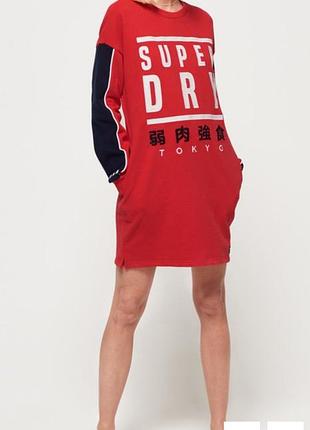 Тепла сукня superdry panel graphic sweat dress свитшот худі худи червона плаття туніка