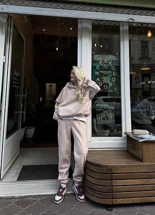 Флисовый оверсайз спортивный костюм с капюшоном