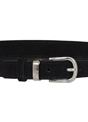 Ремень женский замшевый черный 2,5 см с серебряной пряжкой