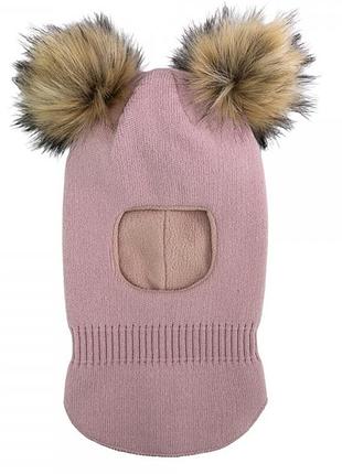 Вязаный зимний шлем для детей 48-50 рр на флисе 2-3 лет