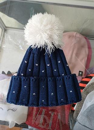 Шапка зимова на дівчаток девочка з оборотом 48 50 52 помпон