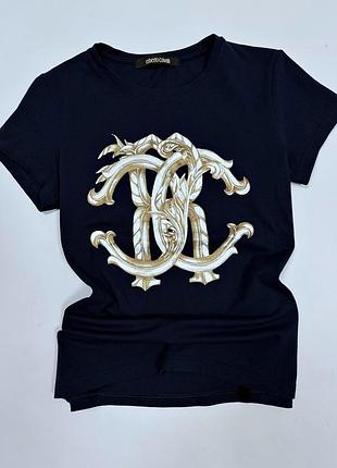 Женская синяя футболка с логотипом roberto cavalli оригинал