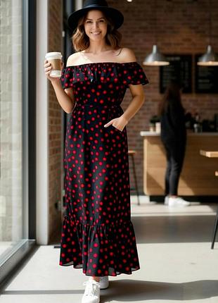 Шифонова сукня чорна в горох платье в пол 18 размер