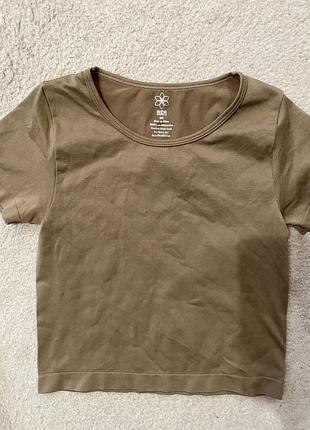 Кроп топ футболка скімс бесшовний гладкий стягуючий по фігурі бежевий шоколадний s/m