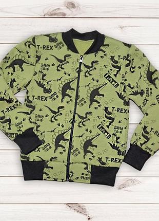 Нова тепла дитяча кофта бомбер зіпка динозаври 6-7 р. 116-122  хлопчику