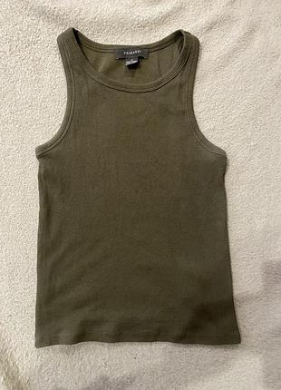 Кроп топ  майка з кантом трикотажний в рубчик зелений хакі фісташковий primark s