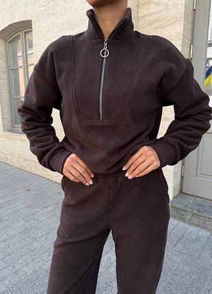 Жіночий спортивний костюм двійка теплий флісовий без капюшона шоколад
