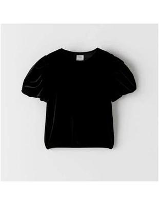 Дитяча оксамитова блузка zara з рукавами- балонами. чорна