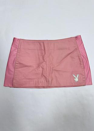 Женская винтажная розовая кожаная мини юбка y2k playboy оригинал