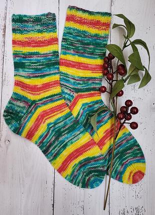 Вязаные яркие женские теплые носки из премиальной пряжи на размер 36-37