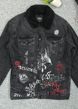 Zara man чоловіча куртка black jeans шерпа зара m розмір