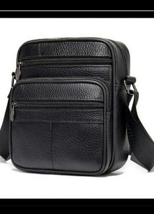 Чоловіча шкіряна сумка барсетка через плече 6 відділень