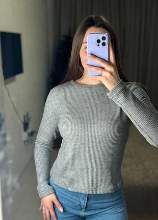 Жіночий базовий однотонний лонгслів в рубчик | 4256