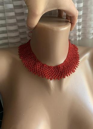 Червоне намисто буси бісер кольє чокер гердан силянка сітка етно подарунок криза силянка