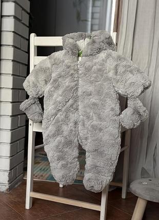 Дитячий зимовий комбінезон шубка, сірого кольору, 0–6 міс