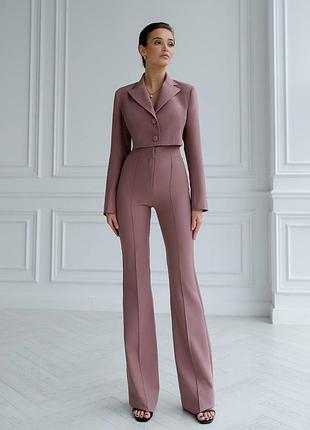 4 кольори! класичний брючний костюм двійка, укорочений піджак, прямий короткий жакет, прямі брюки висока посадка, завищена талія, базовий