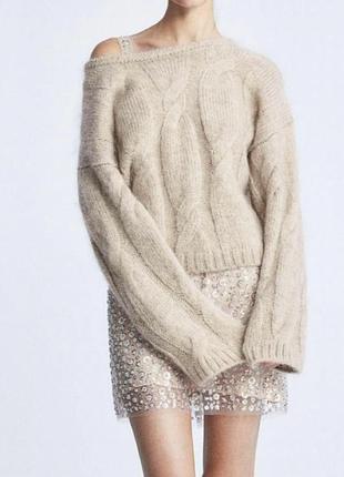 Об'ємний светр з мохера та вовни світло-бежевий від преміум лінійки h&m