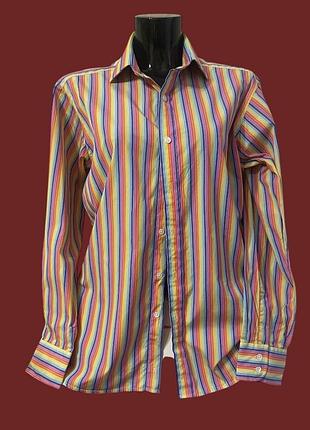 Сорочка чоловіча від haines & bonner в різнокольорову смужку, класичного кроя в розмірі м, заміри на фото