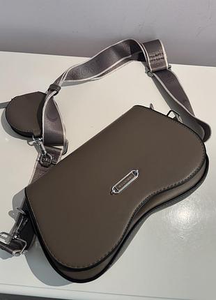 Стильна сумка крос-боді moonimmi на широкому ремені з монетницею (тауп)