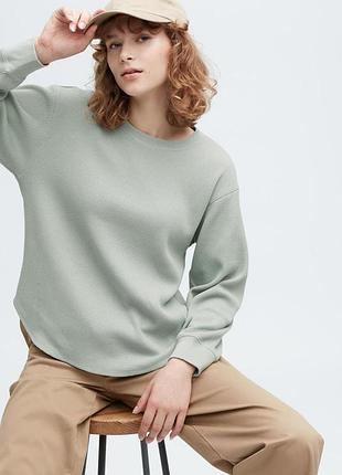 Вафельная футболка с круглым вырезом и длинными рукавами, лонгслив, свитшот uniqlo japan