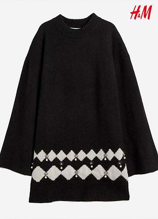 Нова чорно біла сукня с геометричним принтом знизу та з декором страз з перлинами h&m xs 1041549