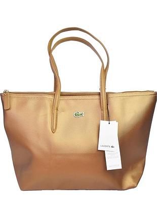 Нова текстурована коричнево-золотиста сумка тоут lacoste