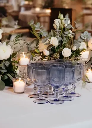 Набор бокалов для вина 6 штук по 220 мл рельефных, голубой