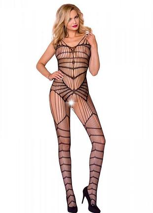 Черный ажурный бодистокинг со сложным вертикальным плетением casmir ca004