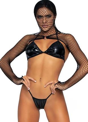 Leg avenue bikini top, g-string & shrug black o/s - бикини с закрытым лицом и руками