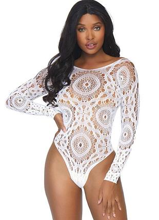 Leg avenue snap crotch thong back teddy white m/l - еротичний боді з візерунками