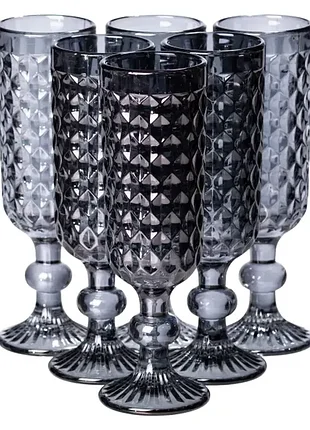 Набір келихів для шампанського 6 штук по 160 мл рельєфні, сірий