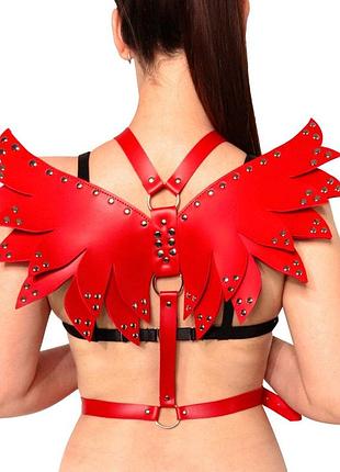 Жіноча портупея art of sex - wings червона l-2xl, екошкіра