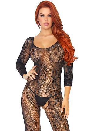 Leg avenue swirl lace bodystocking black o/s - бодистокинг с рисунком