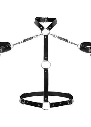 Женская портупея с наручниками art of sex - ursula черная xs-2xl, экокожа