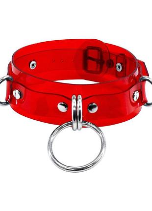 Feral feelings d-rings - красно-прозрачный ошейник для фиксации