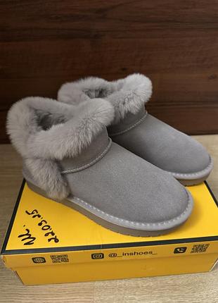 Уггі жіночі, колір grey, натуральна замша, хутро натуральне