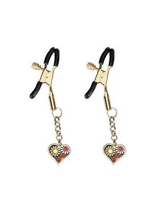 Зажимы для сосков liebe seele nipple clamps gold heart-shaped flowers on blue