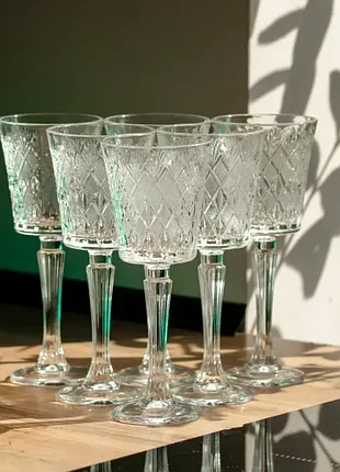 Набір келихів для вина 6 штук по 225 мл на ніжці під кришталь, прозорий