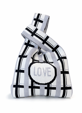 Тренд стильная женская вязаная японская текстильная сумка шоппер графический принт