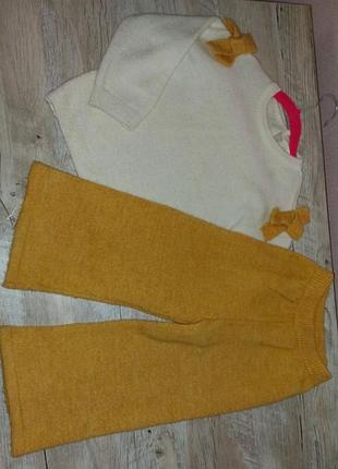 Якісний стильний набір кофта та штани, костюм штани гірчичні кюлоти з білою кофтиною з бантіками