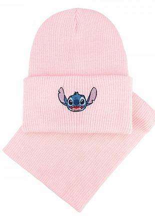 Комплект шапка+хомут для девочки шапка улыбка стич one size от 3 лет и для подростков