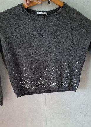 Люксовый свитер со стразами из шерсти и лиоцела