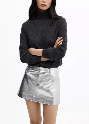 Юбка серебро екко кожа mango