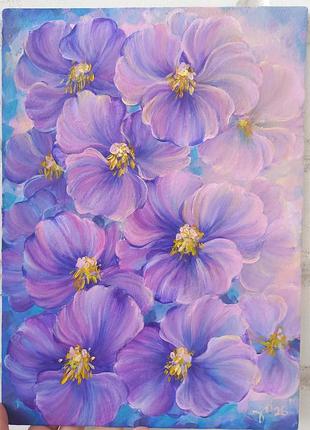 Картина маслом "фиалки"