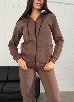 Жіночий костюм двійка в трьох кольорах тканина тринитка на флісі+хутро