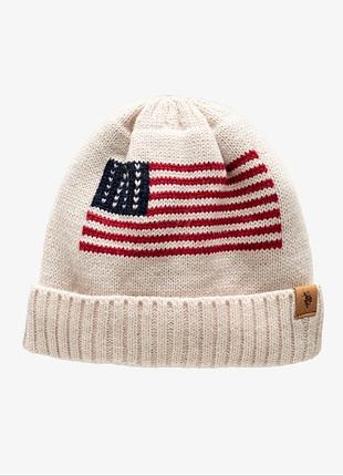 Нова шапка us polo assn бежева молочна зимова чоловіча біні uspa з підкладкою прапор сша