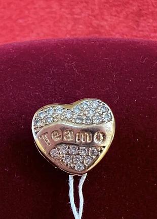 Срібний позолочений шарм кліпса серце з фіанітами.