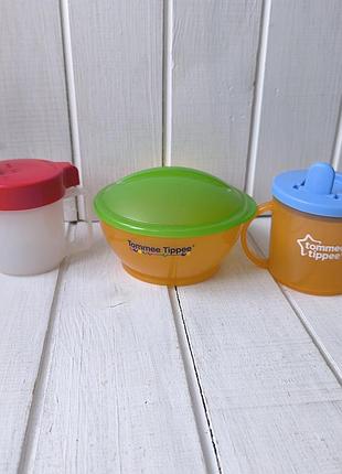 Тарелка контейнер и бутылочка томы теппи tommee tippee бутилочка поильник первая чашка с ручками
